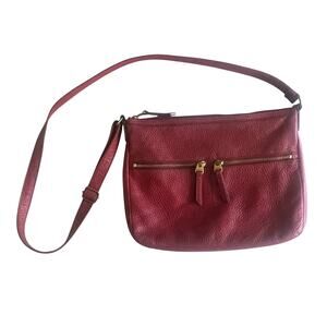 Fossil Erin Crossbody Bag Womens Red Pebbled Leather Top Zip Handbag Purse